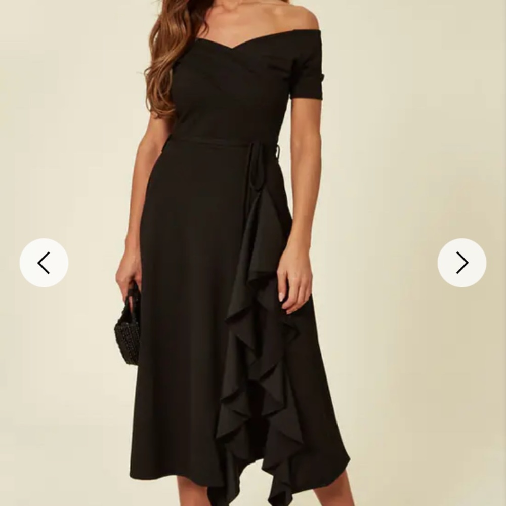 Silk Fred Black Asymmetrical Ruffled Wrap Dress